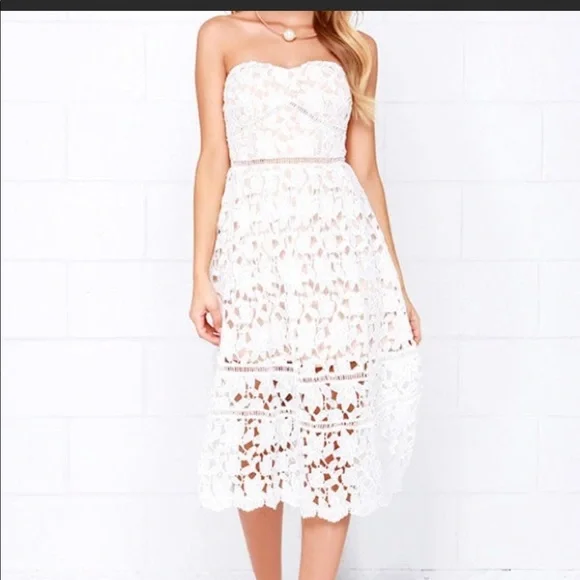 chinese dress ladies Elegant Lace Midi Dress - White 8